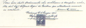 Quietanza di Stefano Pirandello per somme prestategli dal genero Alfonso Agrò, 1900
